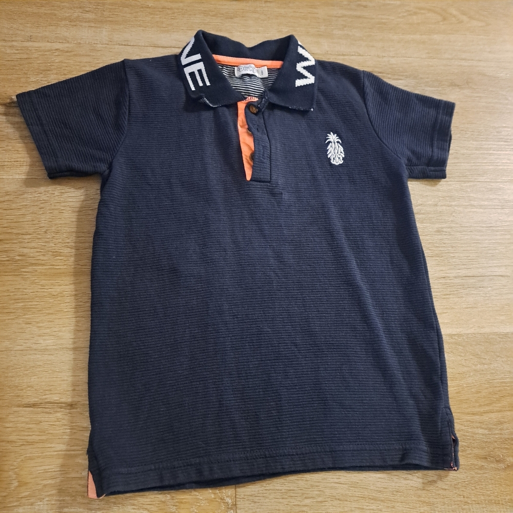 Dirkje Navy Blue Kid's Polo Shortsleeves Shirt with Orange Accents Boy's Size 8